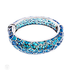 Blue cloisonné enamel bangle bracelet