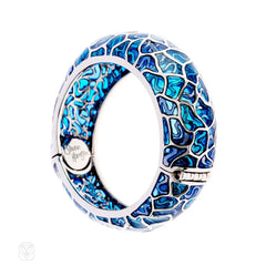 Blue cloisonné enamel bangle bracelet