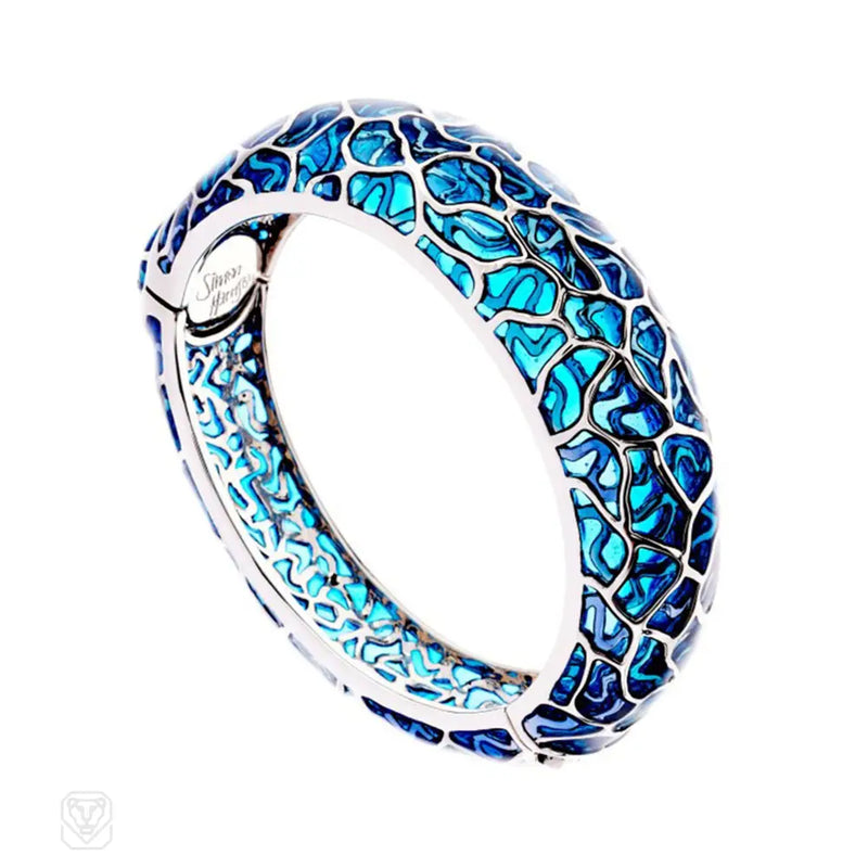 Blue Cloisonné Enamel Bangle Bracelet