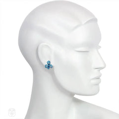 Blue crystal and enamel coral cluster earrings
