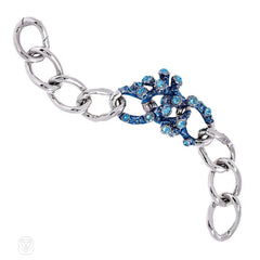 Blue crystal and enamel coral motif bracelet
