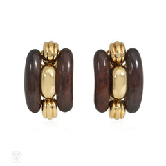 Boucheron 1970s wood and gold earrings