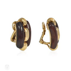 Boucheron 1970s wood and gold earrings