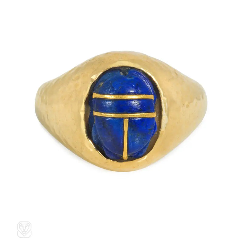 Boucheron lapis and gold scarab ring