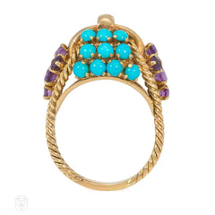 Boucheron Mid-Century amethyst and turquoise ring