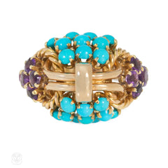 Boucheron Mid-Century amethyst and turquoise ring