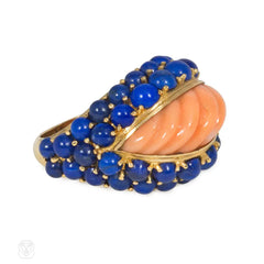 Boucheron, Paris mid-century lapis and coral ring