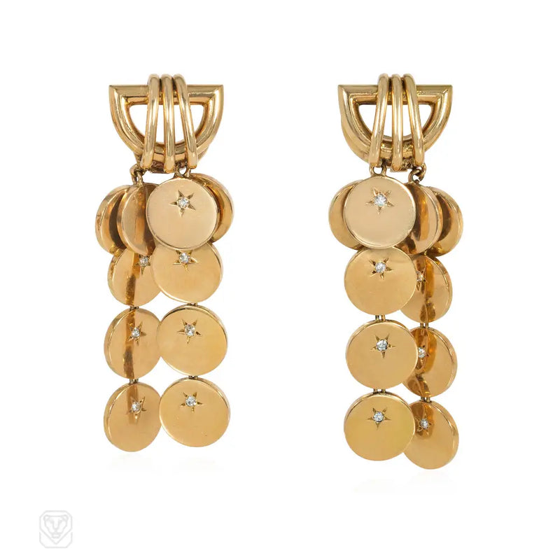 Boucheron Paris Retro Gold And Diamond Paillette Earrings