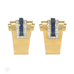 Boucheron Retro sapphire, diamond, and gold dress clips