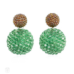 Brown-green glass and peridot crystal beaded earrings