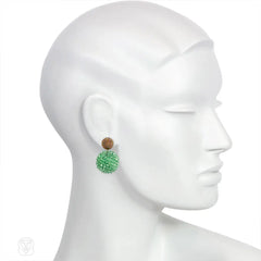 Brown-green glass and peridot crystal beaded earrings