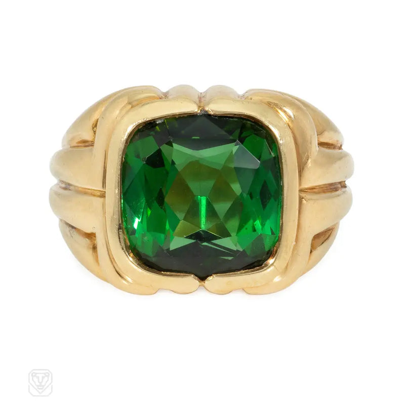 Bulgari green tourmaline and gold ring