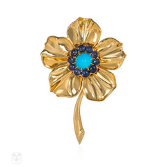 Cartier 1960s sapphire and turquoise flower brooch