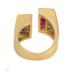 Cartier 1970s geometric ruby, sapphire, and diamond ring