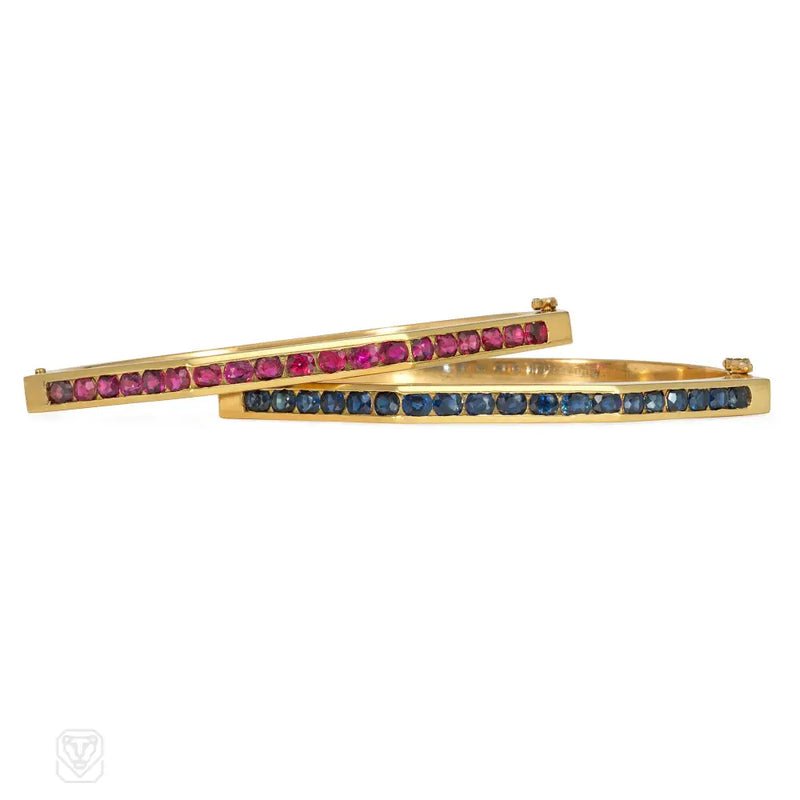 Cartier 1970S Gold Bangles In Rubies And Sapphires