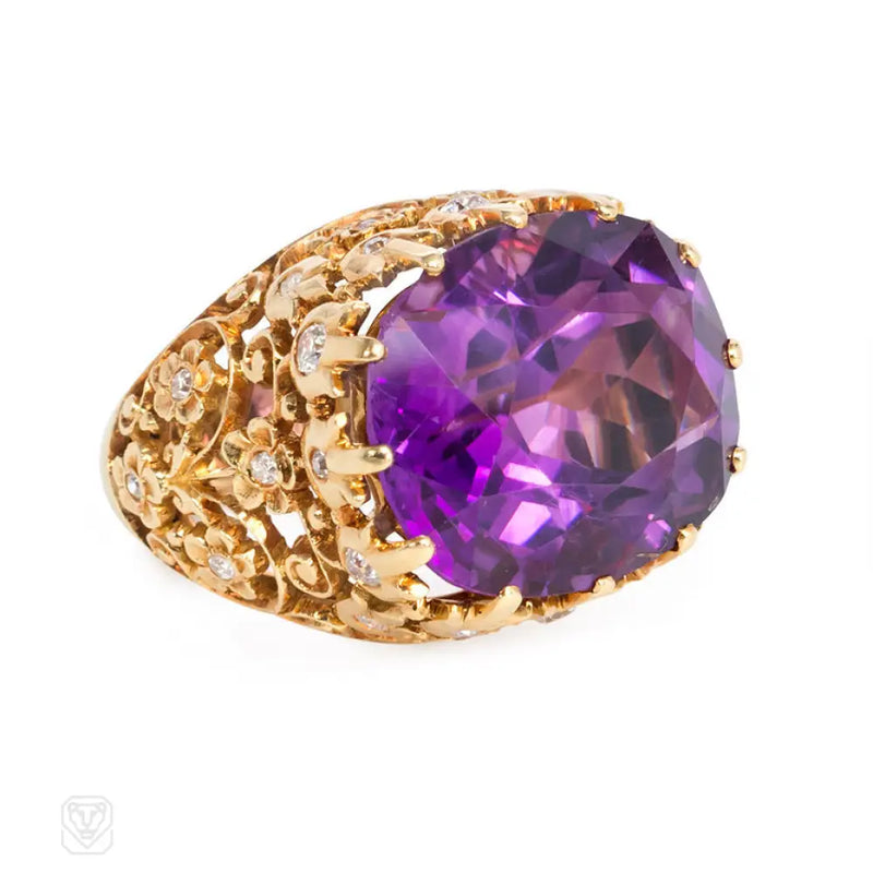 Cartier Amethyst Gold And Diamond Cocktail Ring France
