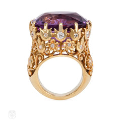 Cartier amethyst, gold, and diamond cocktail ring, France