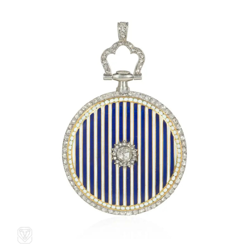 Cartier Antique Enamel And Diamond Pendant Watch