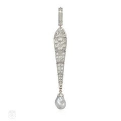 Cartier Art Deco diamond and pearl lavalier pendant