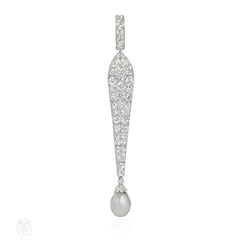 Cartier Art Deco diamond and pearl lavalier pendant