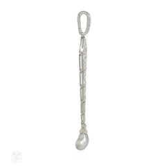 Cartier Art Deco diamond and pearl lavalier pendant