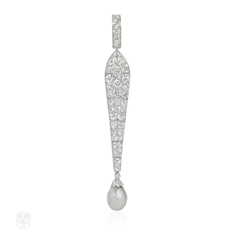 Cartier Art Deco Diamond And Pearl Lavalier Pendant