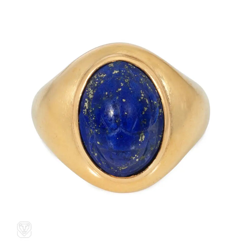 Cartier carved lapis scarab ring