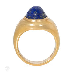 Cartier carved lapis scarab ring
