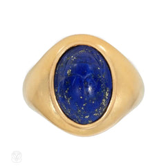 Cartier carved lapis scarab ring