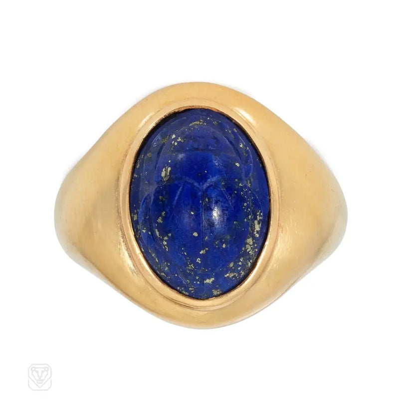 Cartier carved lapis scarab ring
