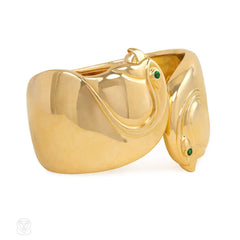 Cartier estate gold cuff bracelet with falcon heads