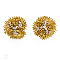 Cartier, France gold and diamond wirework earrings
