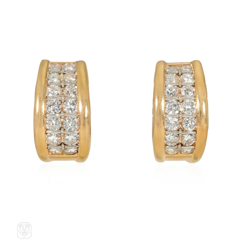 Cartier Gold And Diamond Half Hoop Earrings