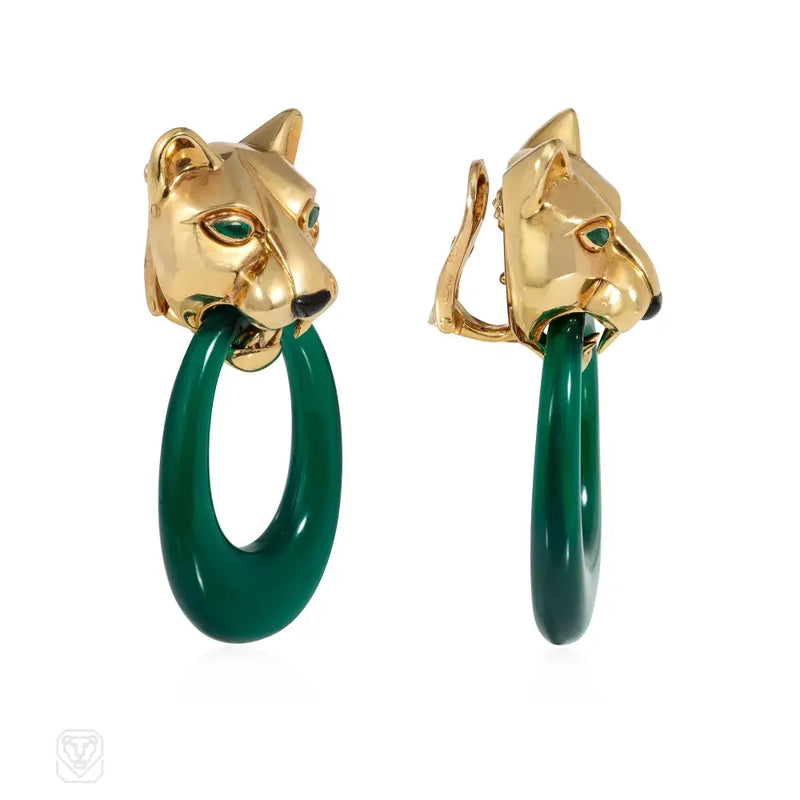 Cartier interchangeable doorknocker day-to-night onyx and gold hoop earrings