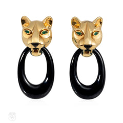 Cartier interchangeable doorknocker day-to-night onyx and gold hoop earrings