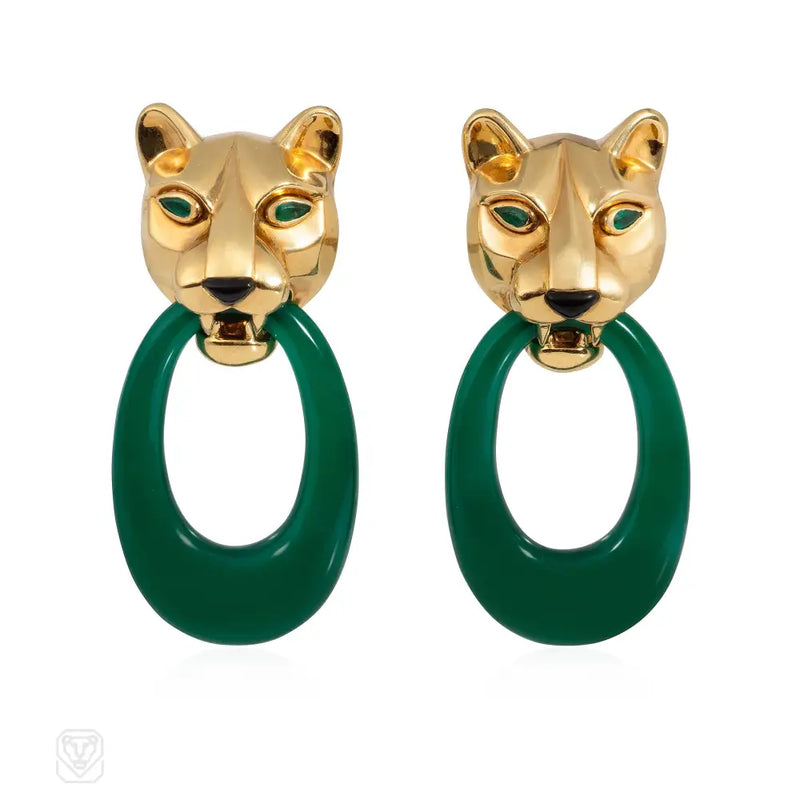 Cartier interchangeable doorknocker day-to-night onyx and gold hoop earrings