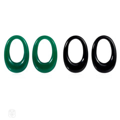 Cartier interchangeable doorknocker day-to-night onyx and gold hoop earrings