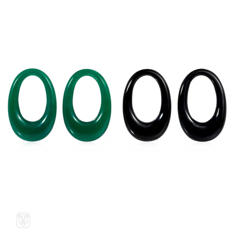 Cartier interchangeable doorknocker day-to-night onyx and gold hoop earrings