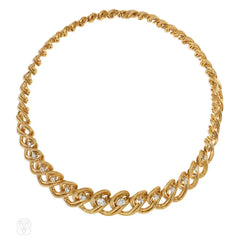 Cartier Mid-Century gold and diamond scrolling necklace