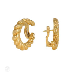 Cartier mid-century graduated gold ropetwist hoops