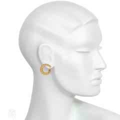 Cartier mid-century graduated gold ropetwist hoops