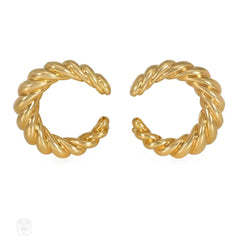 Cartier mid-century graduated gold ropetwist hoops