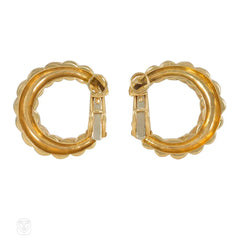 Cartier mid-century graduated gold ropetwist hoops
