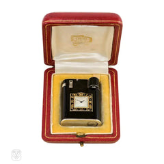 Cartier Paris Art Deco enamel clock lighter