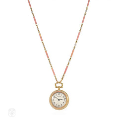 Cartier Paris Belle Epoque pink enamel pendant watch necklace