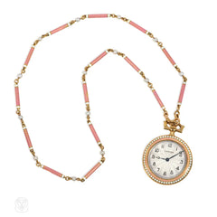 Cartier Paris Belle Epoque pink enamel pendant watch necklace