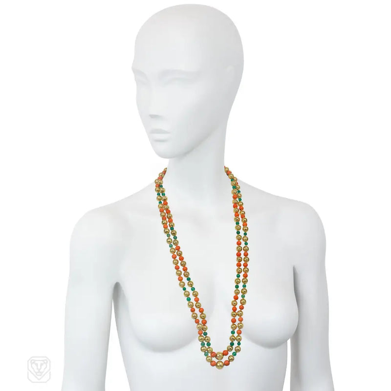 Cartier Paris coral gold and chrysophrase necklaces