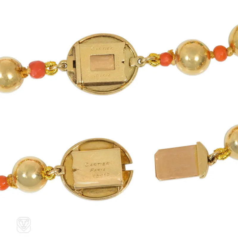 Cartier Paris coral gold and chrysophrase necklaces