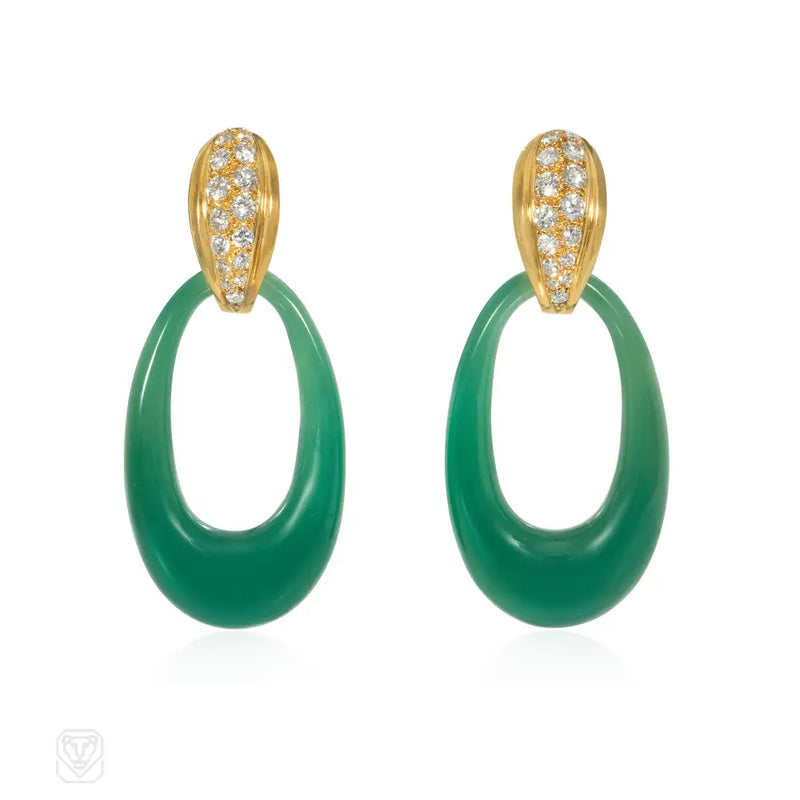 Cartier Paris interchangeable doorknocker earrings in gold and chrysophrase