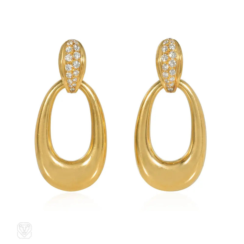 Cartier Paris interchangeable doorknocker earrings in gold malachite and chrysoprase